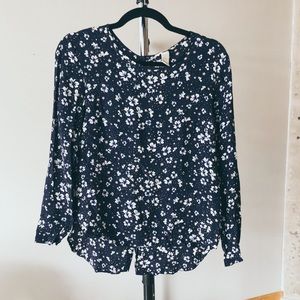 H&M Floral Work Blouse Long Sleeve Navy